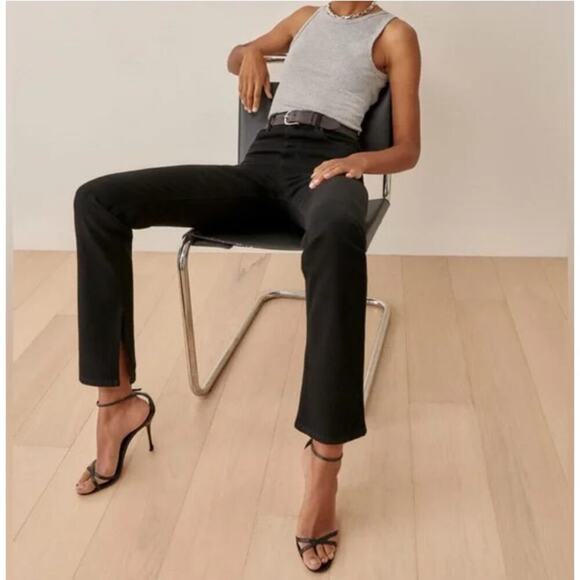 Reformation Womens Liza Slit Hem Ultra High Rise Straight Long Jeans 26 Black - Picture 2 of 14